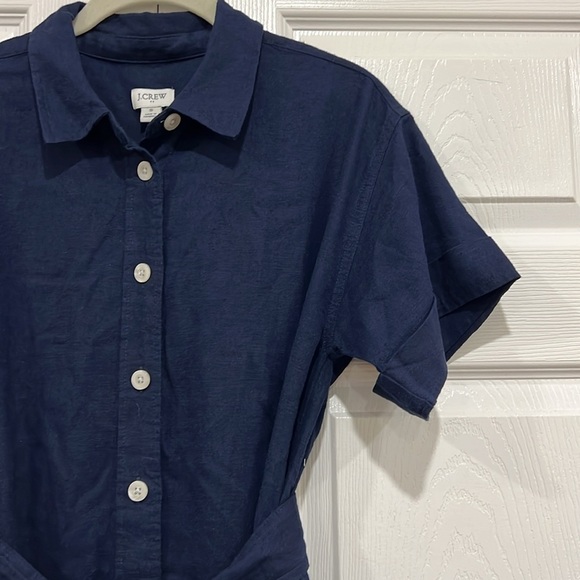 J. Crew Factory Linen-blend Belted Mini Shirtdress Navy Blue Size Small - Picture 2 of 9